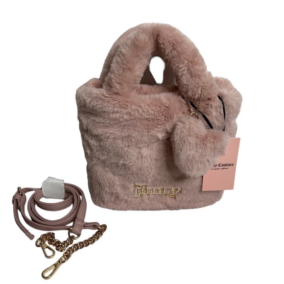 Juicy Couture Dusty Blush Fluffy Mini Tote Bag Purse - Picture 3 of 11